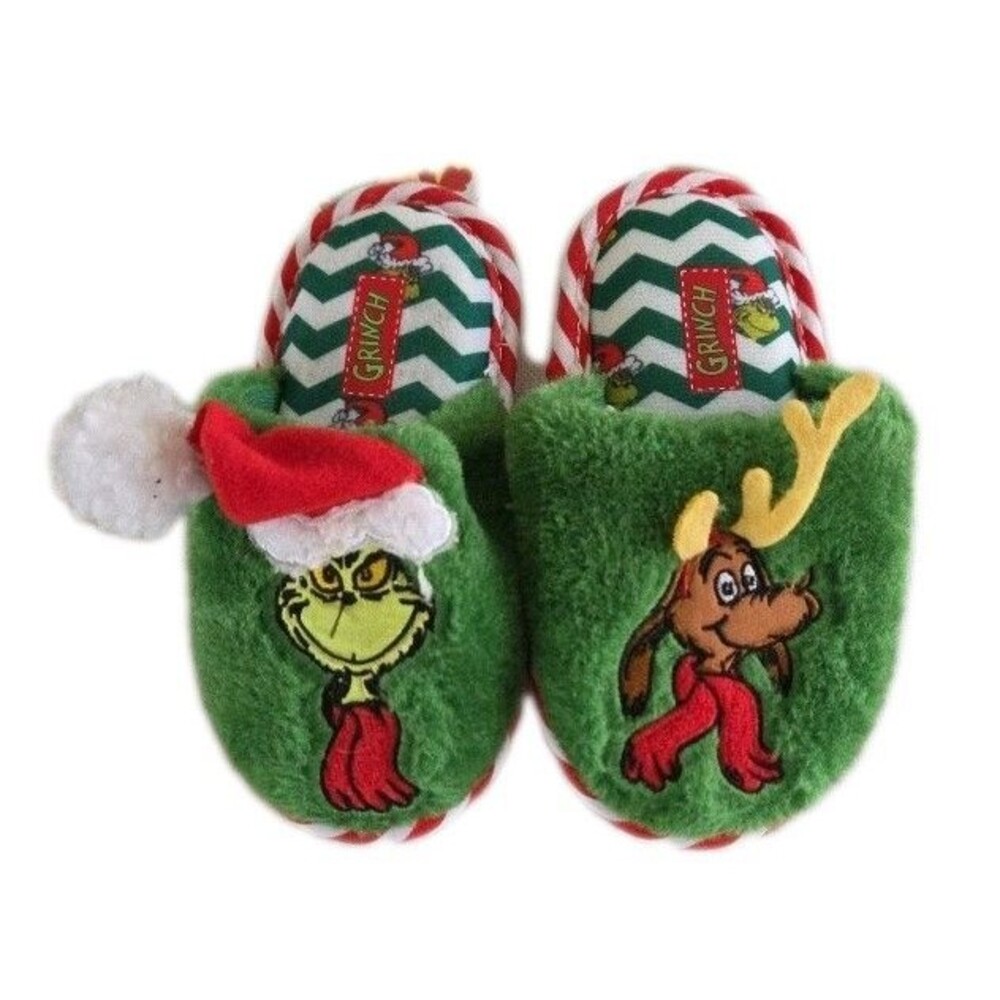The Grinch & Max Kids Slippers Size 6 (inches) Christmas Plush Holiday Slip-Ons